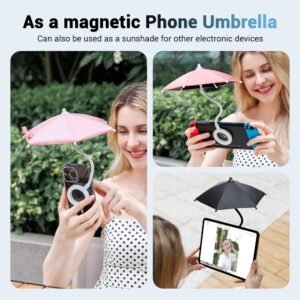 Phone Umbrella for Sun,Magnetic Cellphone SunShade Shield Umbrella,Universal Phone Sun Blocker Cover Visor for Beach Pool Accessories Travel Vacation Essentials Outdoor Video Photo Watching Anti-Glare