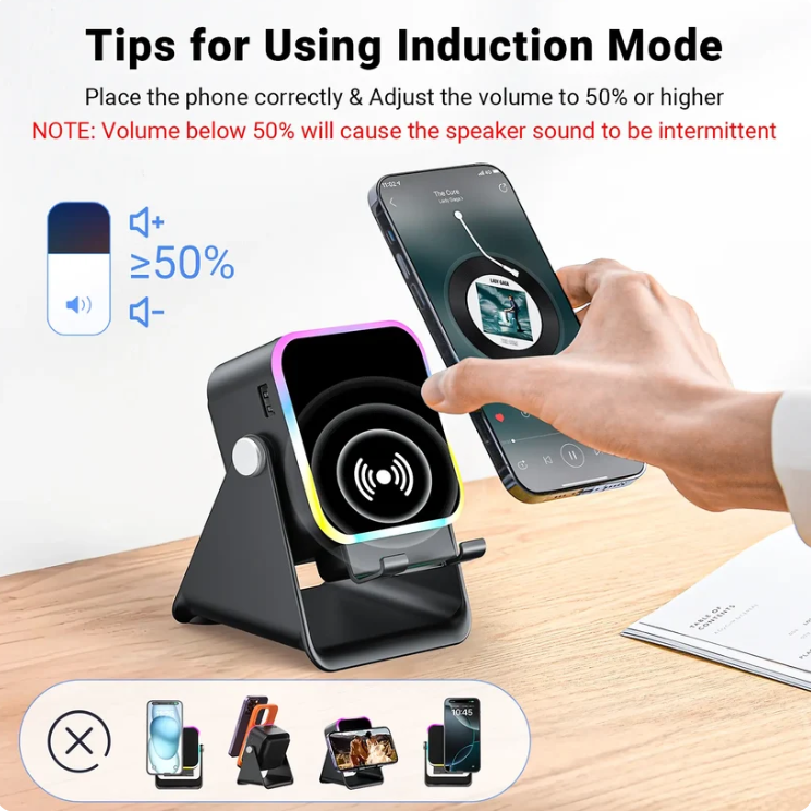 5-in-1 Induction Speaker Stand with RGB Lights & Bluetooth
