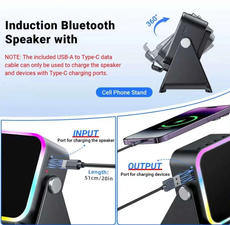 5-in-1 Induction Speaker Stand with RGB Lights & Bluetooth